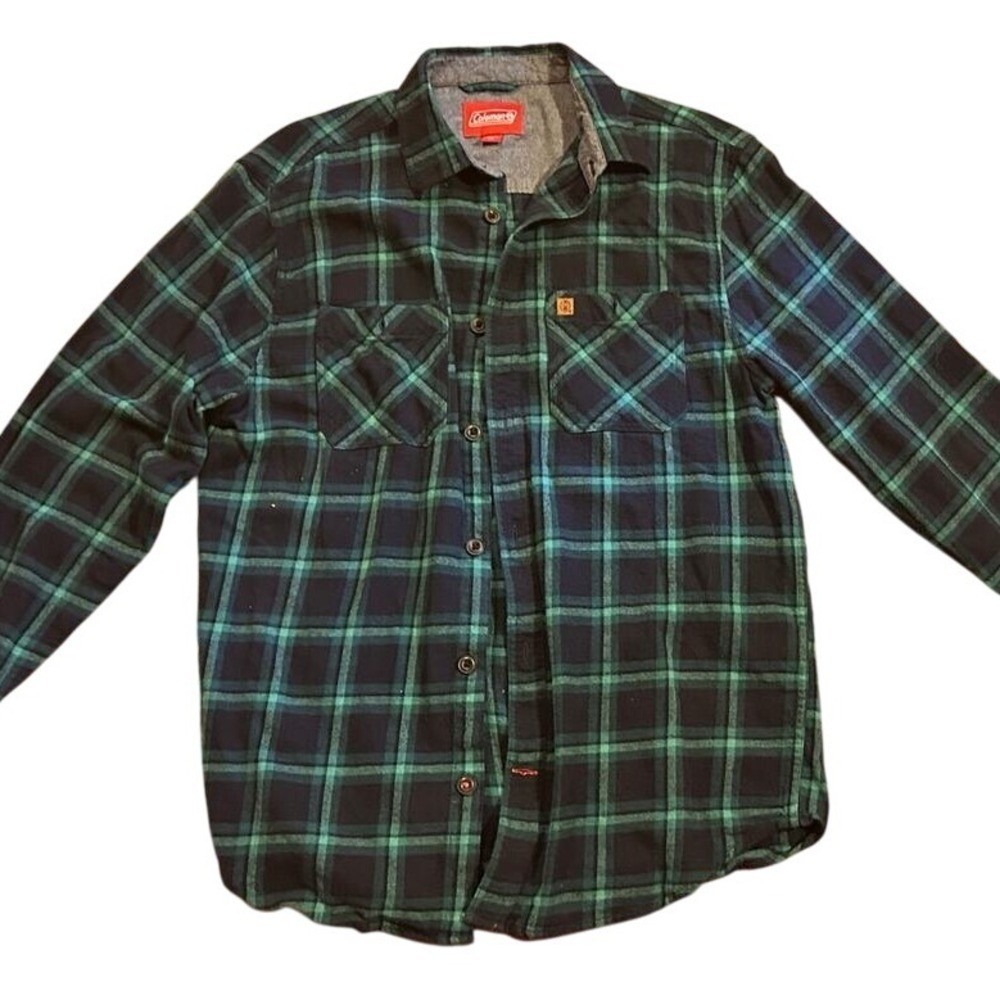 Coleman Men's Plaid Flannel Shirt Green Blue Plaid Size Medium
